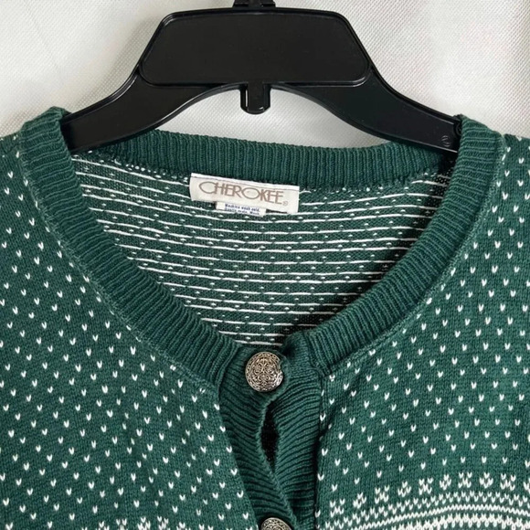 VTG Cherokee‎ Made in USA Christmasy Button Up Cotton Cardigan Sz LG - Picture 3 of 8